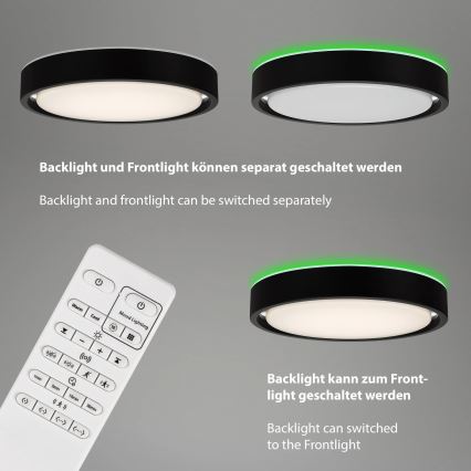Briloner 3227-015 - LED RGB Стельовий світильник з регулюванням яскравості з датчиком TALENA LED/24W/230V чорний + пульт дистанційного керування
