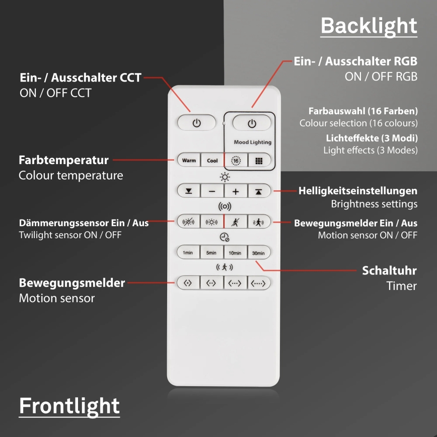 Briloner 3227-015 - LED RGB Стельовий світильник з регулюванням яскравості з датчиком TALENA LED/24W/230V чорний + пульт дистанційного керування
