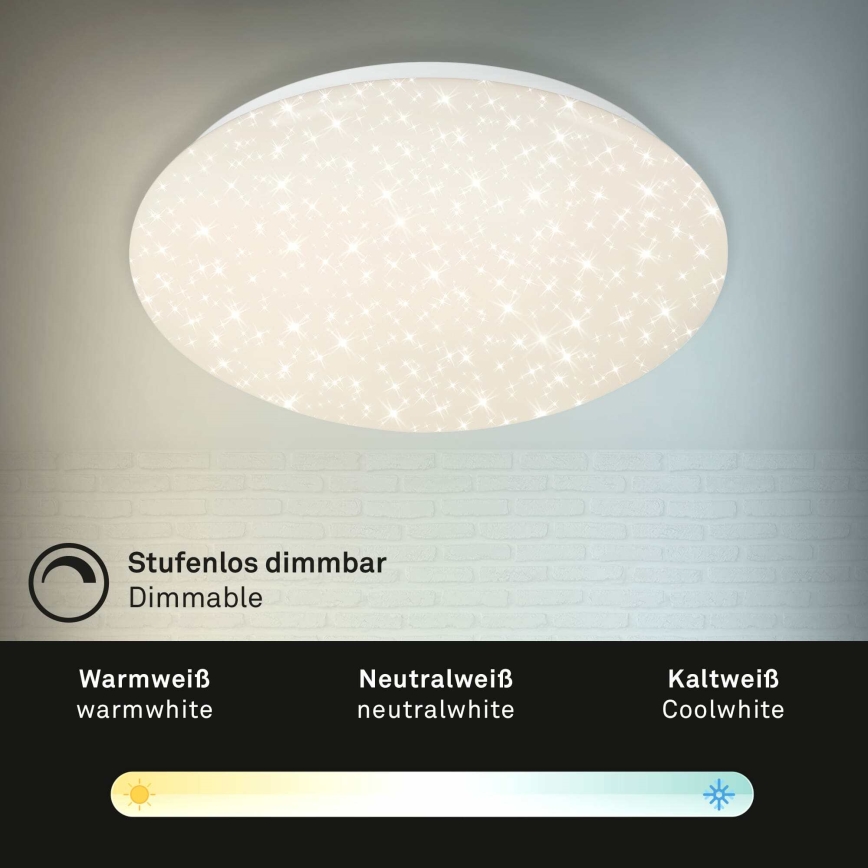 Briloner 3373-016 - LED диммируемый потолочный светильник STARRY LED, 15 Вт, 230 В, 3000–6500 К, Ø 28 см, белый + пульт дистанционного управления