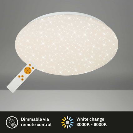 Briloner 3373-016 - LED-стельовий світильник STARRY, з регулюванням яскравості LED/15W/230V 3000-6500K, діаметр 28 см, білий + дистанційне керування