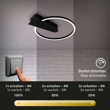 Briloner 3542-015 - Светодиодный потолочный светильник с регулированием яркости NICO LED/12W/230V черный