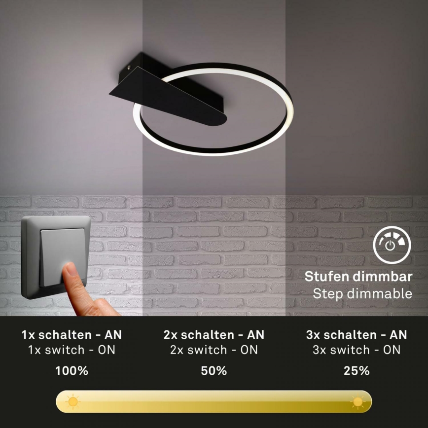 Briloner 3542-015 - Светодиодный потолочный светильник с регулированием яркости NICO LED/12W/230V черный
