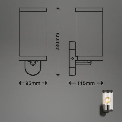 Briloner 3600-015 - Вуличний настінний світильник KAIRO 1xE27/12W/230V IP44 чорний