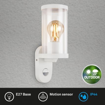 Briloner 3628-016 - Уличный настенный светильник с датчиком KAIRO 1xE27/12W/230V IP44 белый