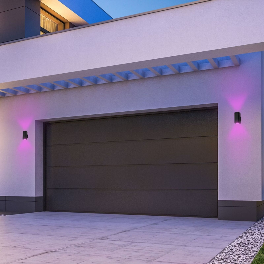 Briloner 3675-025 - LED RGBW Вуличний настінний світильник з регулюванням яскравості 2xLED/8,5W/230V 3000-6500K Wi-Fi Tuya IP44 чорний