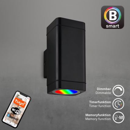 Briloner 3675-025 - LED RGBW Вуличний настінний світильник з регулюванням яскравості 2xLED/8,5W/230V 3000-6500K Wi-Fi Tuya IP44 чорний