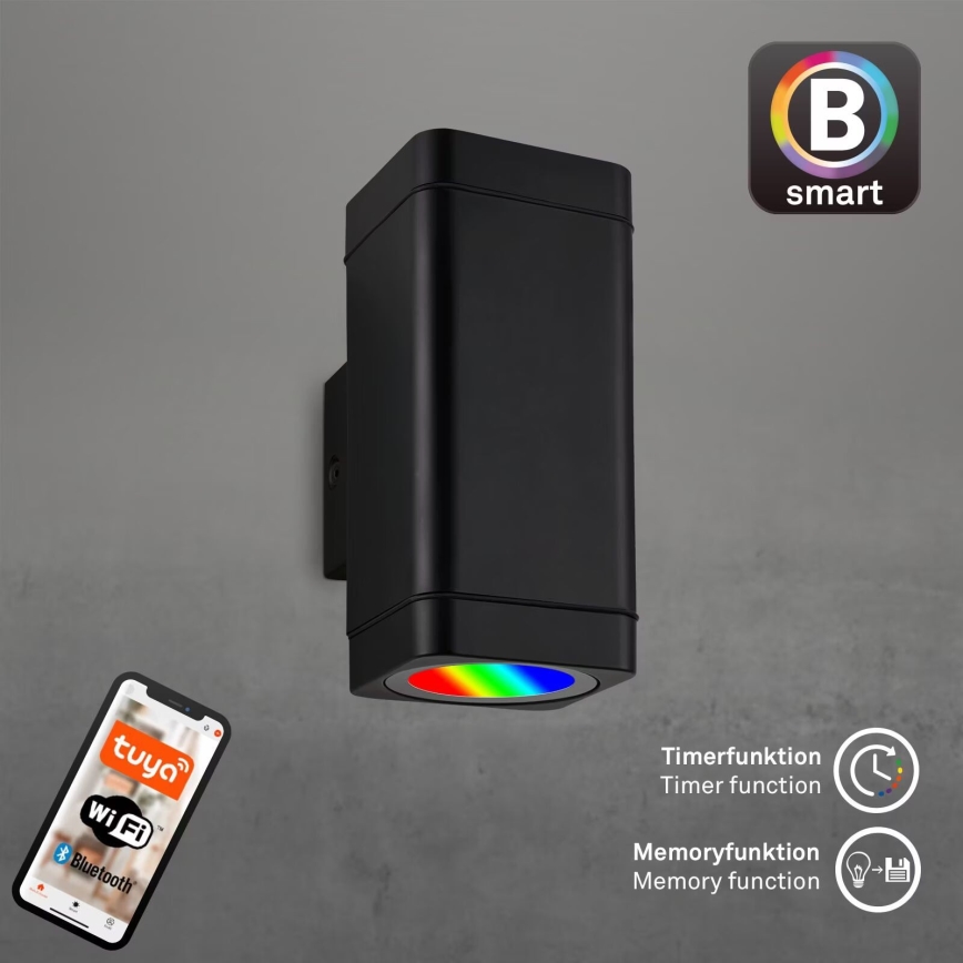 Briloner 3675-025 - LED RGBW Вуличний настінний світильник з регулюванням яскравості 2xLED/8,5W/230V 3000-6500K Wi-Fi Tuya IP44 чорний