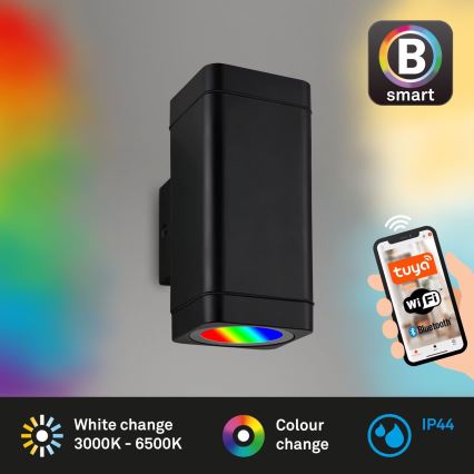 Briloner 3675-025 - LED RGBW Вуличний настінний світильник з регулюванням яскравості 2xLED/8,5W/230V 3000-6500K Wi-Fi Tuya IP44 чорний
