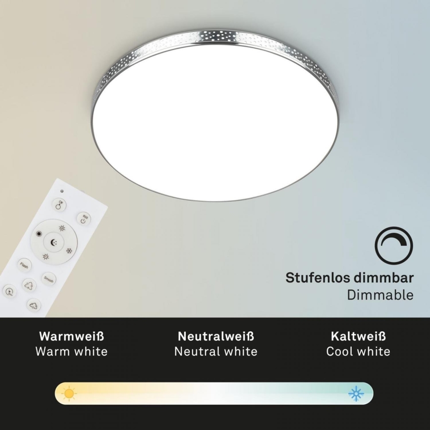 Briloner 3679-018 - Светодиодный потолочный RGB-светильник для ванной комнаты с регулированием яркости MAGA LED/18,5W/230V 3000-6500K диаметр 35,5 см + дистанционное управление