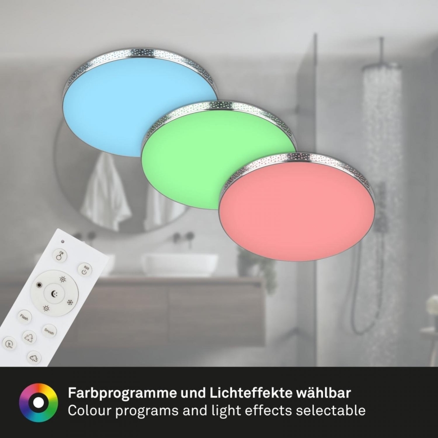 Briloner 3679-018 - Светодиодный потолочный RGB-светильник для ванной комнаты с регулированием яркости MAGA LED/18,5W/230V 3000-6500K диаметр 35,5 см + дистанционное управление