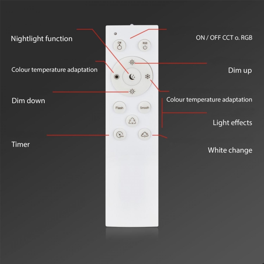 Briloner 3679-018 - Светодиодный потолочный RGB-светильник для ванной комнаты с регулированием яркости MAGA LED/18,5W/230V 3000-6500K диаметр 35,5 см + дистанционное управление