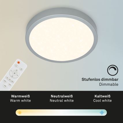 Briloner 3701-014 - Светодиодный потолочный светильник с регулированием яркости RUNA LED/18W/230V 2700-6500K серебристый + дистанционное управление