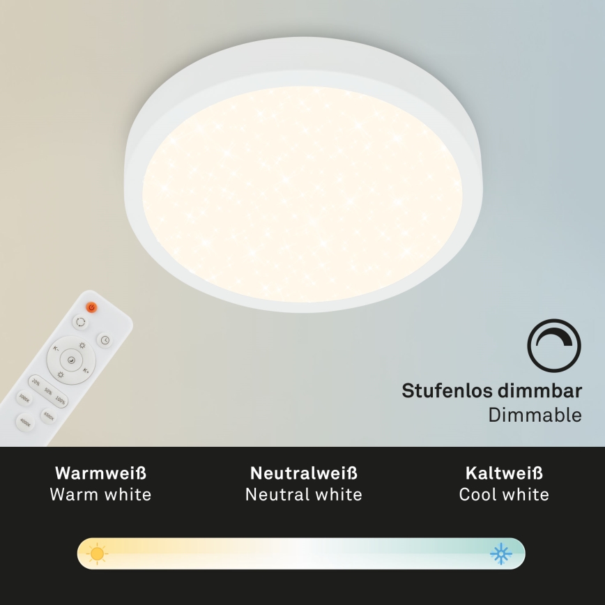 Briloner 3701-016 - Светодиодный потолочный светильник с регулированием яркости RUNA LED/18W/230V 2700-6500K белый + дистанционное управление