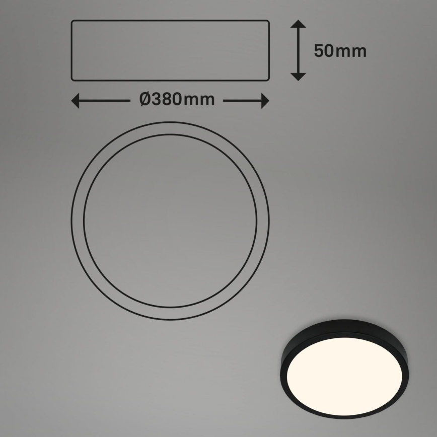 Briloner 3703-015 - Стельовий LED світильник RUNA LED/24W/230V 3000K діаметр 38 см чорний