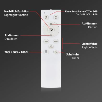 Briloner 3709-014 - Светодиодный потолочный RGBW-светильник с регулированием яркости LED/22W/230V 4000K диаметр 38 см серебристый + дистанционное управление