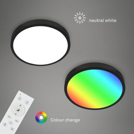 Briloner 3709-015 - Светодиодный потолочный RGBW-светильник с регулированием яркости LED/22W/230V 4000K диаметр 38 см черный + дистанционное управление