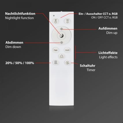 Briloner 3709-015 - Светодиодный потолочный RGBW-светильник с регулированием яркости LED/22W/230V 4000K диаметр 38 см черный + дистанционное управление