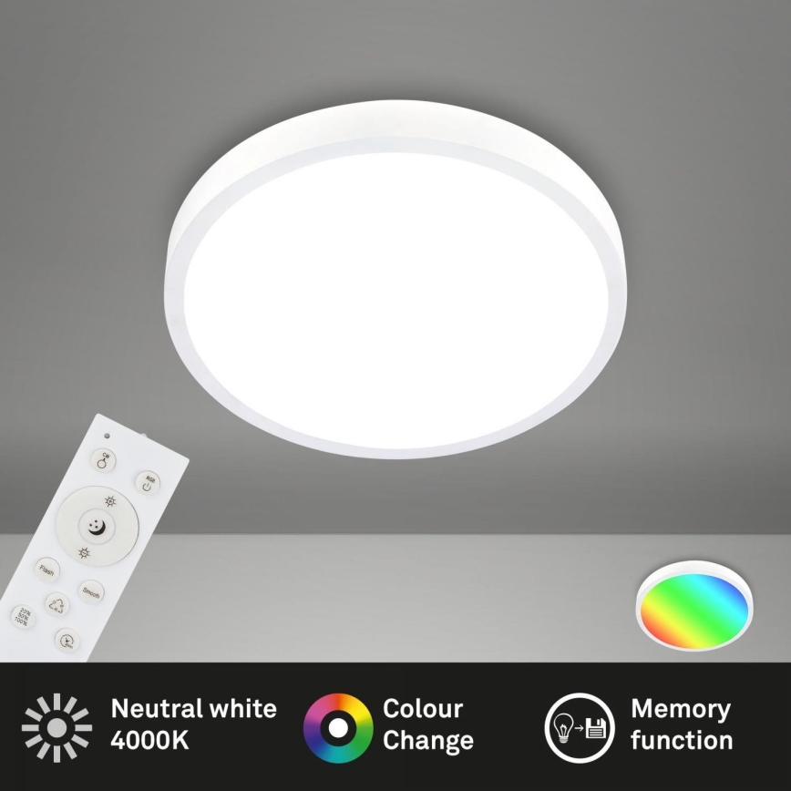 Briloner 3709-016 - Стельовий RGBW-світильник з регулюванням яскравості LED/22W/230V 4000K діаметр 38 см білий + пульт дистанційного керування