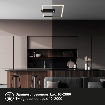 Briloner 3770-015 - LED стельовий світильник FRAME з датчиком руху та сутінковим датчиком LED/14W/230V 3000K 30x32 cm чорний
