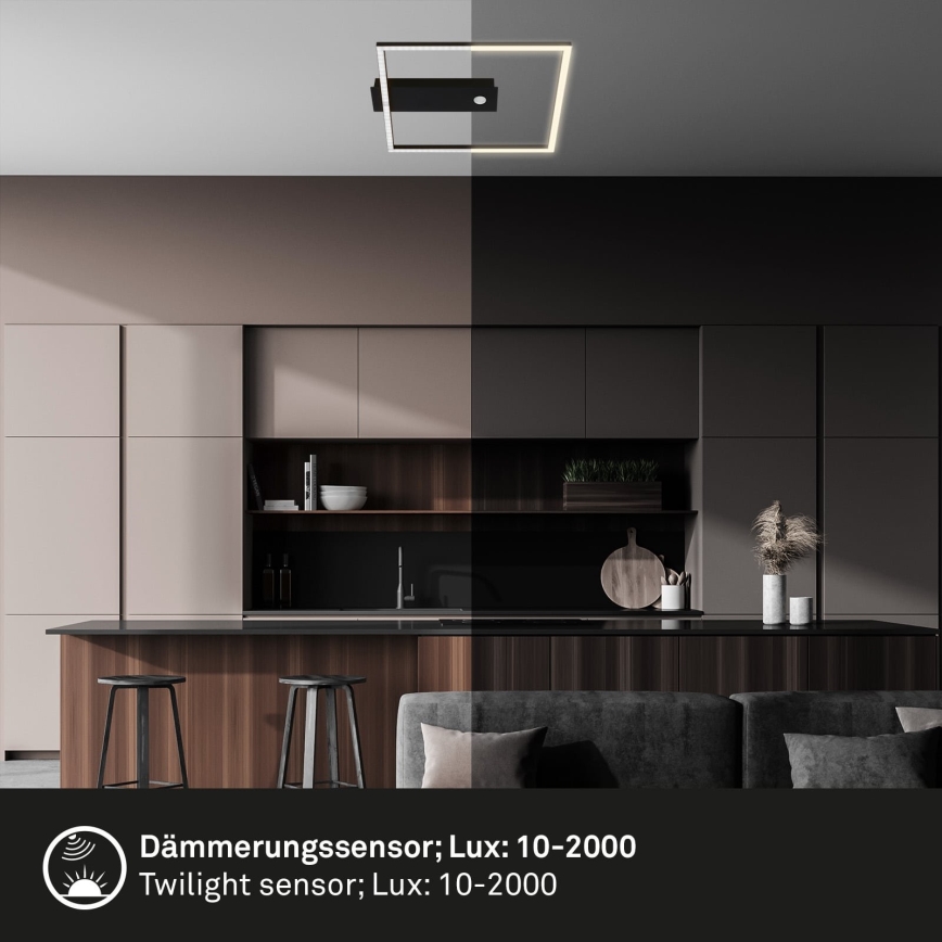Briloner 3770-015 - LED стельовий світильник FRAME з датчиком руху та сутінковим датчиком LED/14W/230V 3000K 30x32 cm чорний
