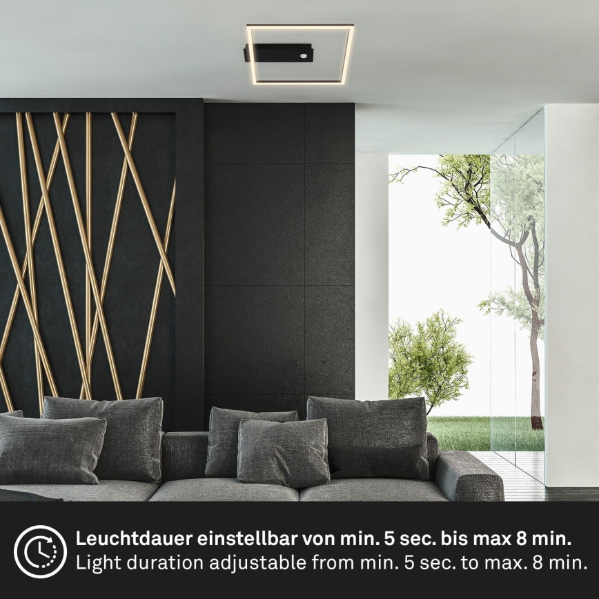 Briloner 3770-015 - LED стельовий світильник FRAME з датчиком руху та сутінковим датчиком LED/14W/230V 3000K 30x32 cm чорний
