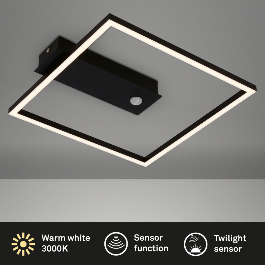 Briloner 3770-015 - LED стельовий світильник FRAME з датчиком руху та сутінковим датчиком LED/14W/230V 3000K 30x32 cm чорний
