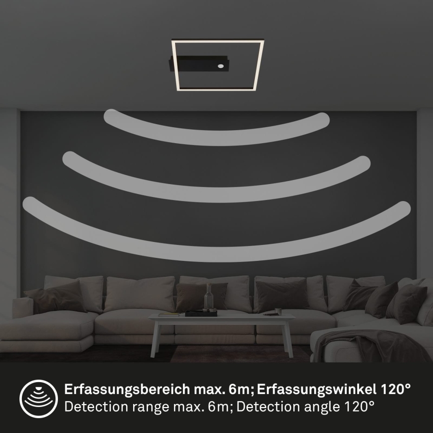 Briloner 3770-015 - LED стельовий світильник FRAME з датчиком руху та сутінковим датчиком LED/14W/230V 3000K 30x32 cm чорний