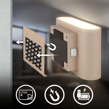 Briloner 3878011 - перезаряжаемый настенный LED-светильник с датчиком движения и сумерек CHAT LED/3 Вт/5 В 2000 мА·ч бежевый