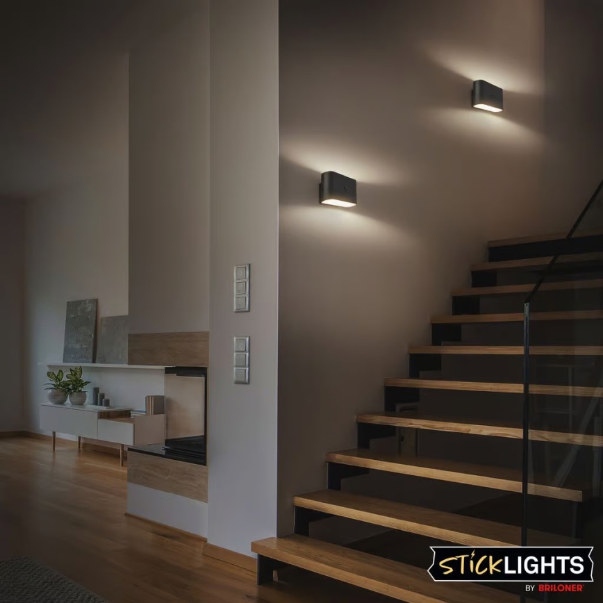 Briloner 3878015 - акумуляторний настінний світильник LED з датчиком руху та датчиком сутінок CHAT LED/3W/5V 2000 mAh чорний