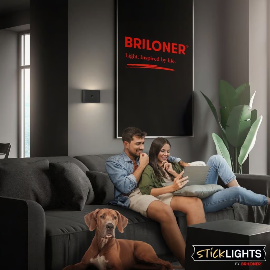 Briloner 3878015 - акумуляторний настінний світильник LED з датчиком руху та датчиком сутінок CHAT LED/3W/5V 2000 mAh чорний