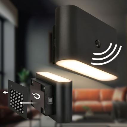 Briloner 3878015 - акумуляторний настінний світильник LED з датчиком руху та датчиком сутінок CHAT LED/3W/5V 2000 mAh чорний