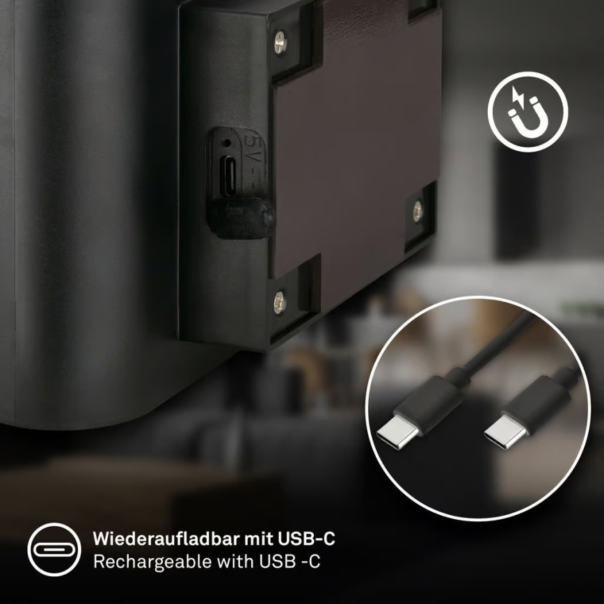 Briloner 3878015 - акумуляторний настінний світильник LED з датчиком руху та датчиком сутінок CHAT LED/3W/5V 2000 mAh чорний