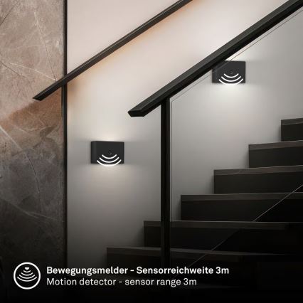 Briloner 3878015 - Перезаряжаемый LED настенный светильник с датчиком движения и сумерек CHAT LED/3W/5V 2000 mAh черный