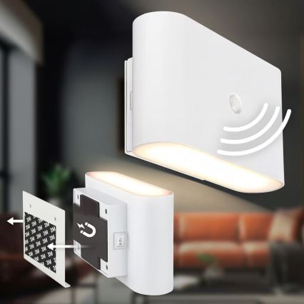 Briloner 3878016 - LED перезаряджуваний настінний світильник із сенсором руху та сутінковим датчиком CHAT LED/3W/5V 2000 mAh білий