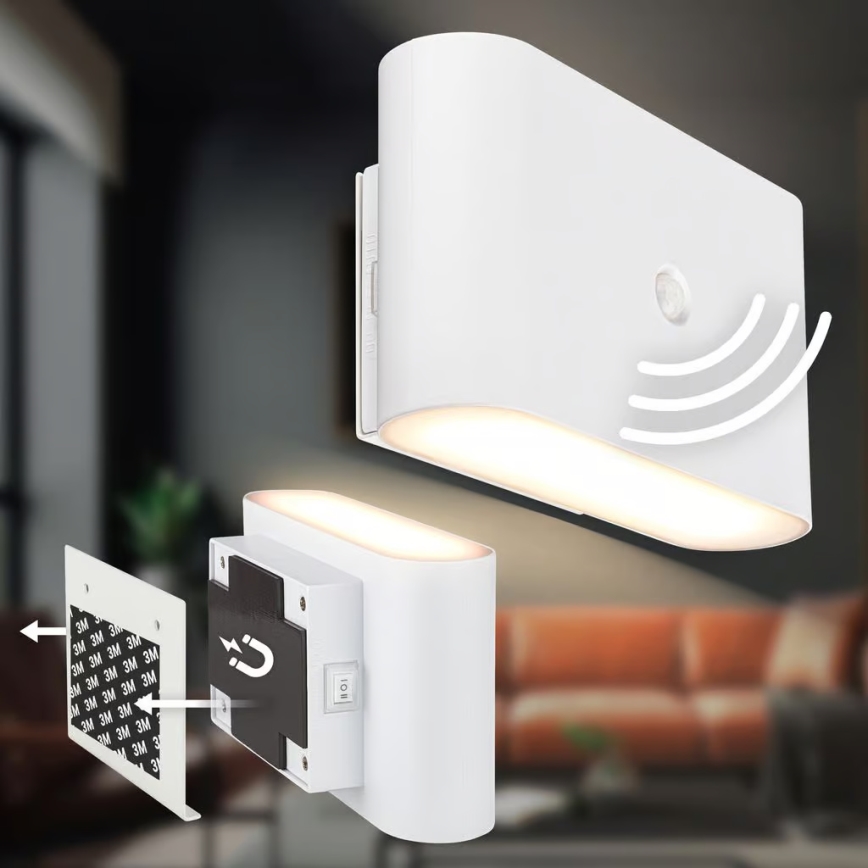 Briloner 3878016 - LED аккумуляторный настенный светильник с датчиками движения и сумерек CHAT LED/3W/5V 2000 mAh белый