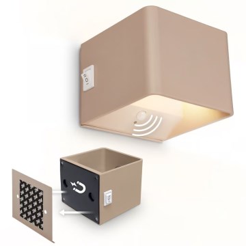 Briloner 3879011 - LED акумуляторний настінний світильник з датчиком руху та датчиком сутінків BORRA LED/1,5 Вт/5 В 3600 мА·год бежевий