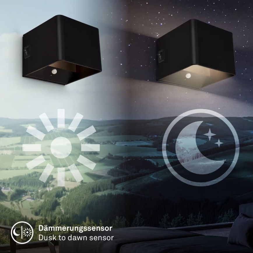 Briloner 3879015 - Перезаряджуваний настінний світильник LED з датчиком руху та сутінків BORRA LED/1,5Вт/5В 3600 мА·год чорний