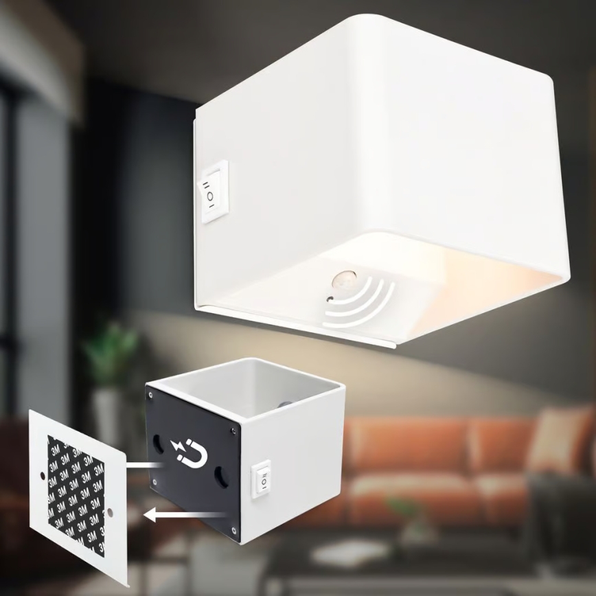 Briloner 3879016 - LED акумуляторний настінний світильник з датчиком BORRA LED/1,5 Вт/5 В 3600 мА·год білий