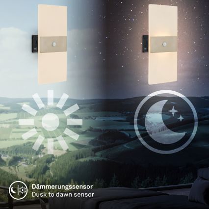 Briloner 3888012 - LED настінний світильник із акумулятором та датчиком руху й сутінків AURA LED/2,5W/5V 1800 mAh матовий хром