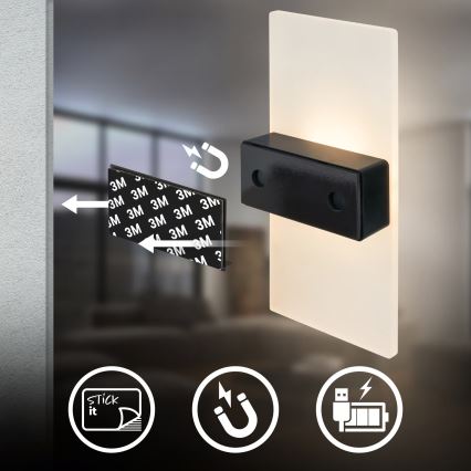 Briloner 3888012 - LED настінний світильник із акумулятором та датчиком руху й сутінків AURA LED/2,5W/5V 1800 mAh матовий хром