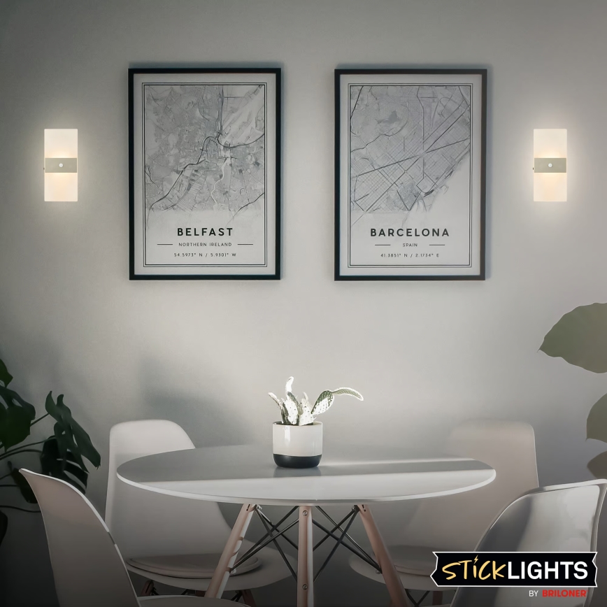 Briloner 3888012 - Аккумуляторный настенный светодиодный светильник с датчиками движения и сумерек AURA LED/2,5W/5V 1800 mAh матовый хром