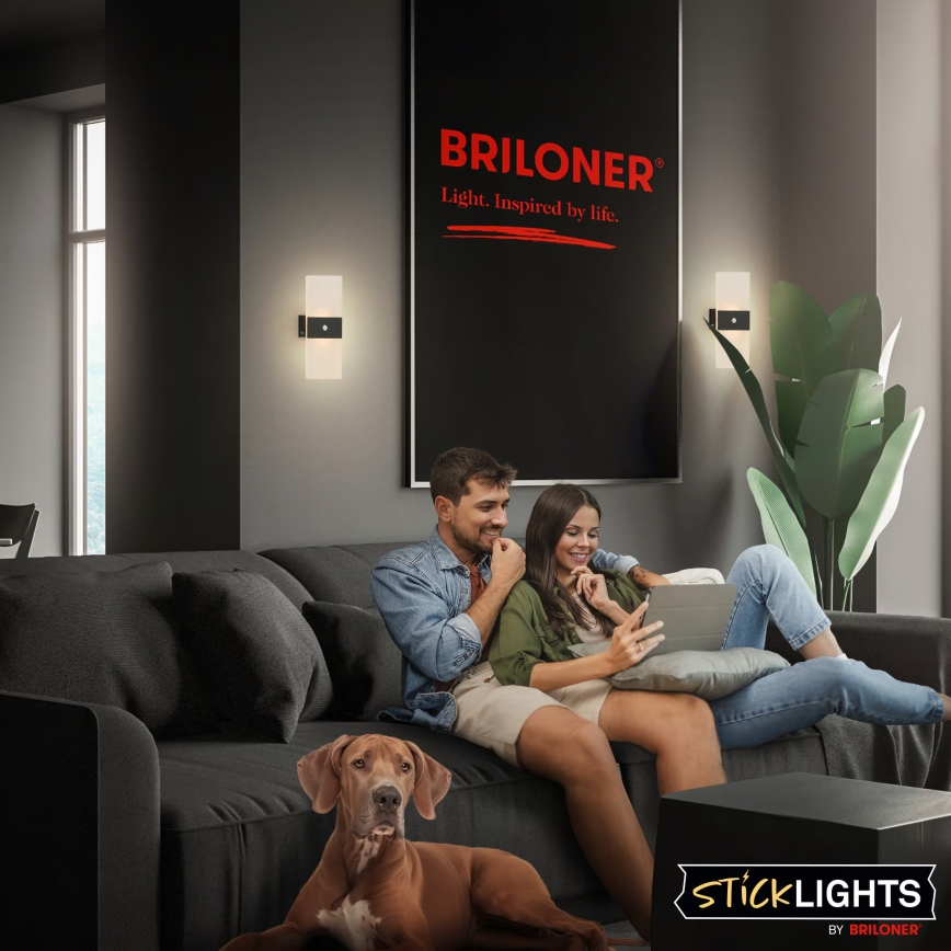 Briloner 3888015 - Аккумуляторный настенный светильник LED с датчиком движения и датчиком сумерек AURA LED/2,5W/5V 1800 mAh черный