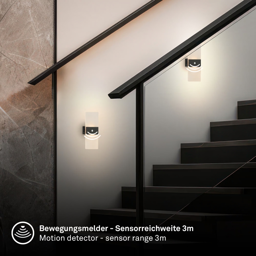 Briloner 3888015 - акумуляторний LED настінний світильник з датчиком руху та датчиком сутінків AURA LED/2,5W/5V 1800 mAh чорний
