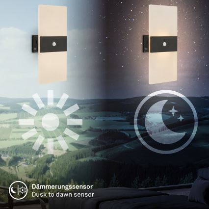 Briloner 3888015 - акумуляторний LED настінний світильник з датчиком руху та датчиком сутінків AURA LED/2,5W/5V 1800 mAh чорний