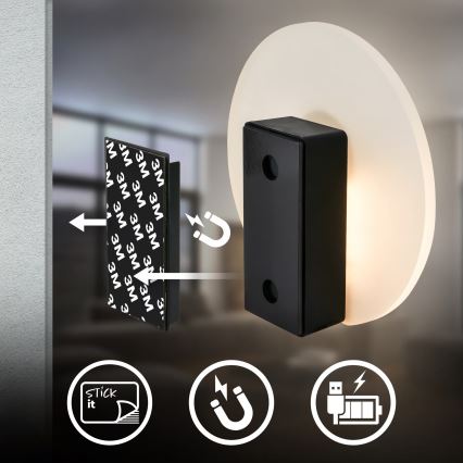 Briloner 3889015 - LED зарядний настінний світильник із датчиком руху та датчиком сутінків TARO LED/2,5W/5V 1800 mAh чорний