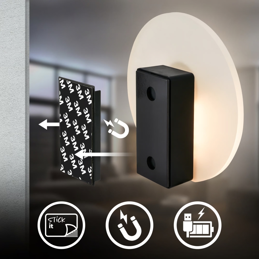 Briloner 3889015 - LED аккумуляторный настенный светильник с датчиком движения и сумерек TARO LED/2,5 Вт/5 В 1800 мА·ч чёрный
