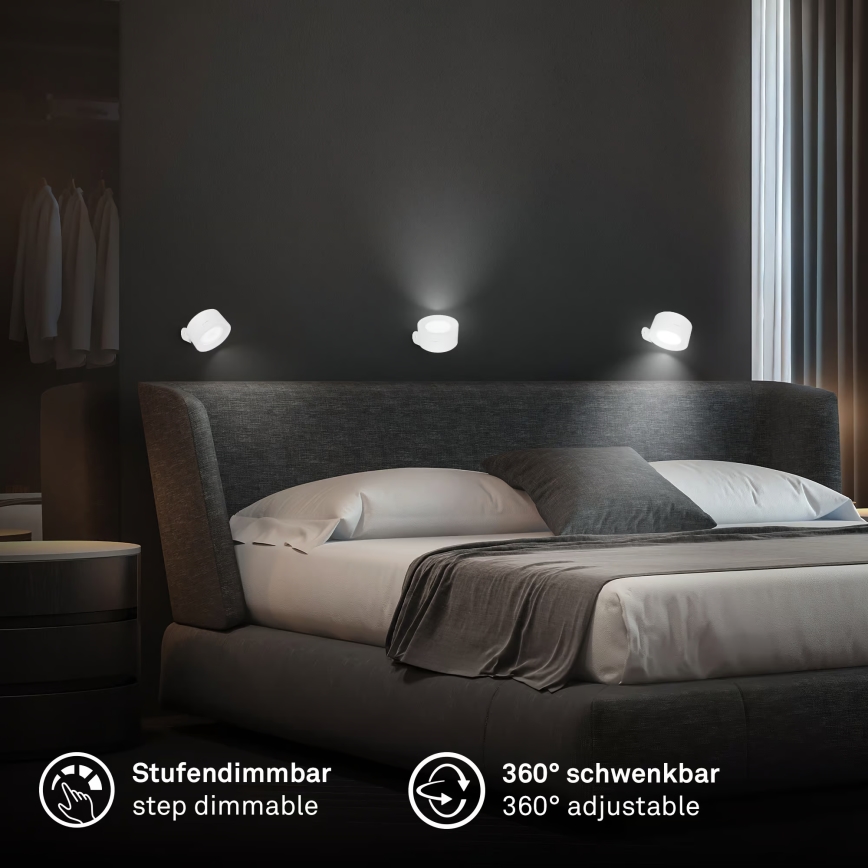 Briloner 3896016 - Світлодіодний настінний акумуляторний світильник TARI LED/1,6W/5V 1500 mAh, білий, з регулюванням яскравості