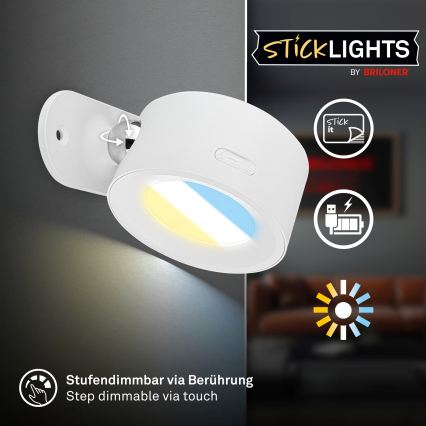 Briloner 3896016 - Світлодіодний настінний акумуляторний світильник TARI LED/1,6W/5V 1500 mAh, білий, з регулюванням яскравості