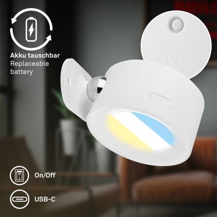 Briloner 3896016 - диммируемый аккумуляторный настенный светильник TARI LED/1,6W/5V 1500 mAh белый