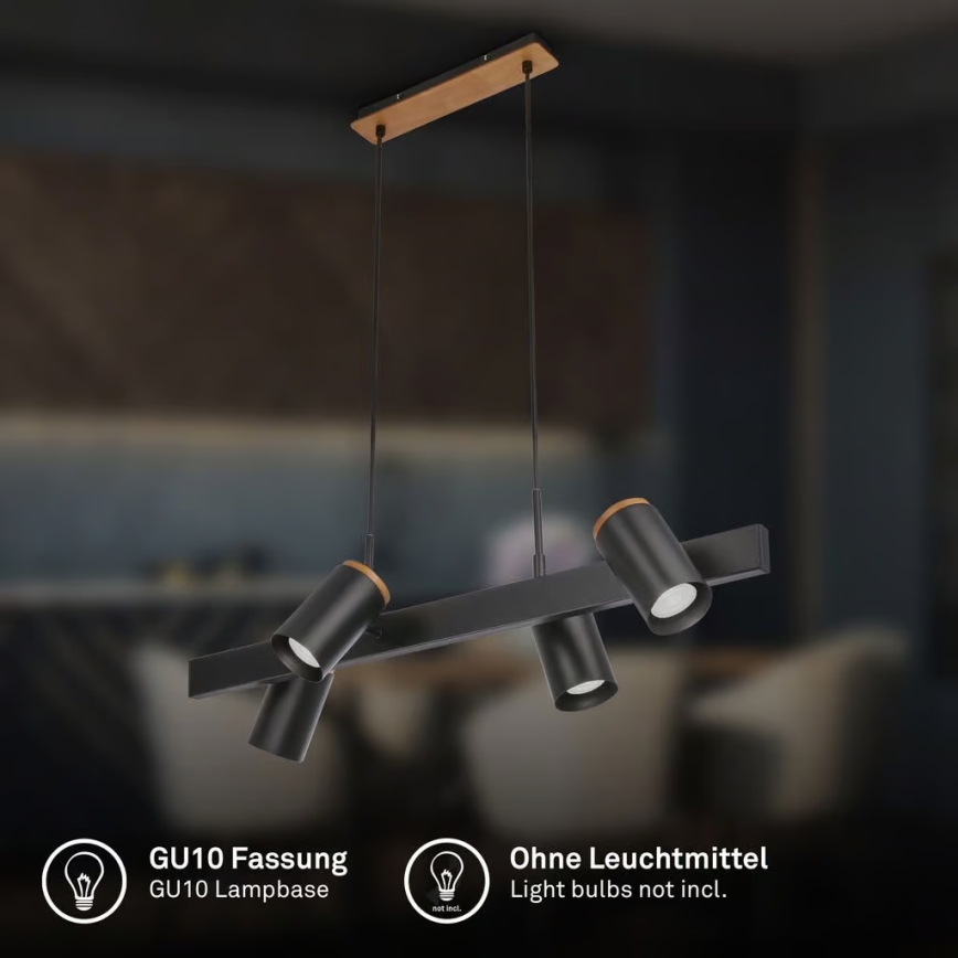 Briloner 4059045 - Люстра на тросі ERA 4xGU10/10W/230V чорна